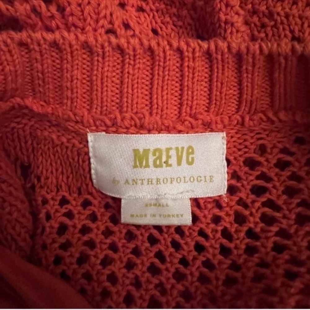 Anthropologie Maeve Pointelle Knit 3/4 Sleeve Dress SZ XS Spicy Orange - Picture 10 of 11